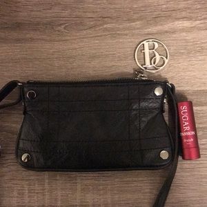 Bolzano small black leather cross body clutch